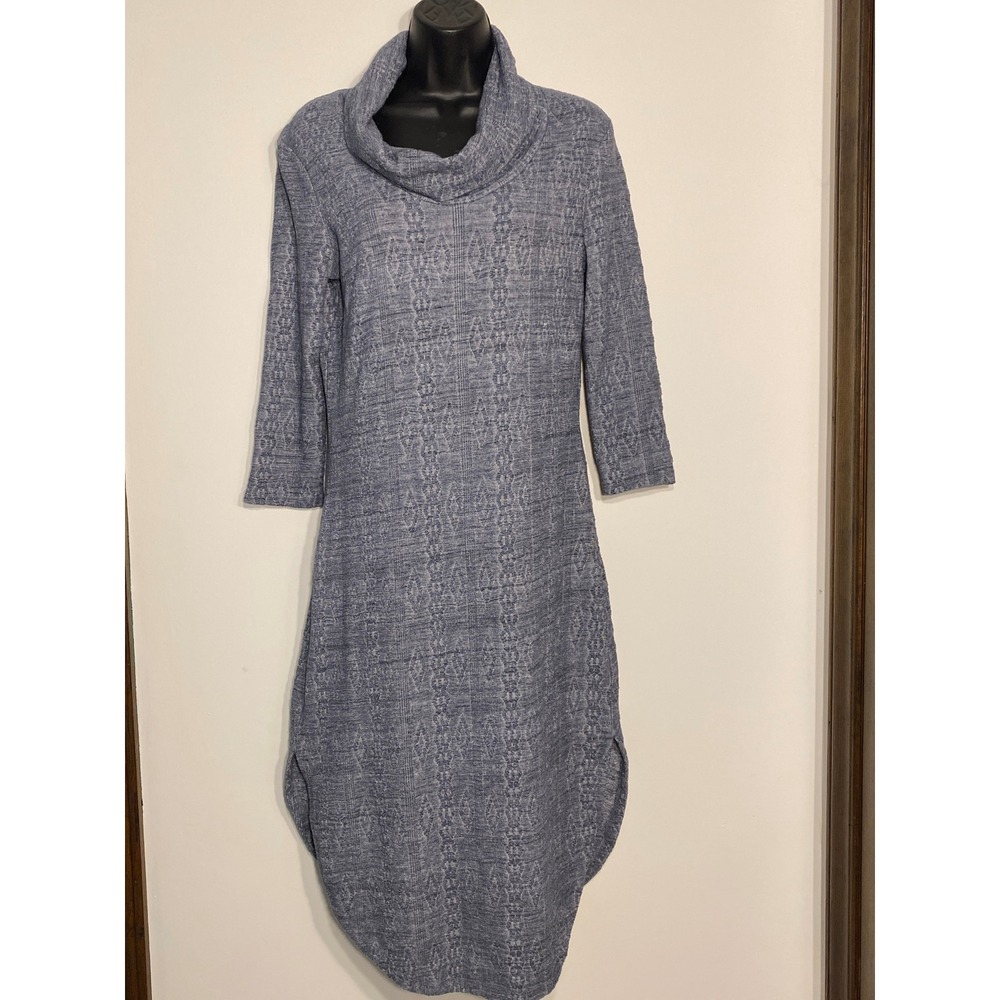 Saturday Sunday Anthropologie Blue Jacquard Cowl Neck Tulip Hem Midi Dress Small